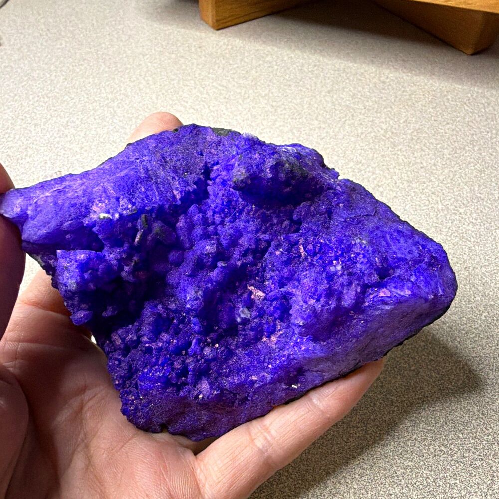 Purple Crystal Mineral Specimen Rough Display Stone on Black Matrix